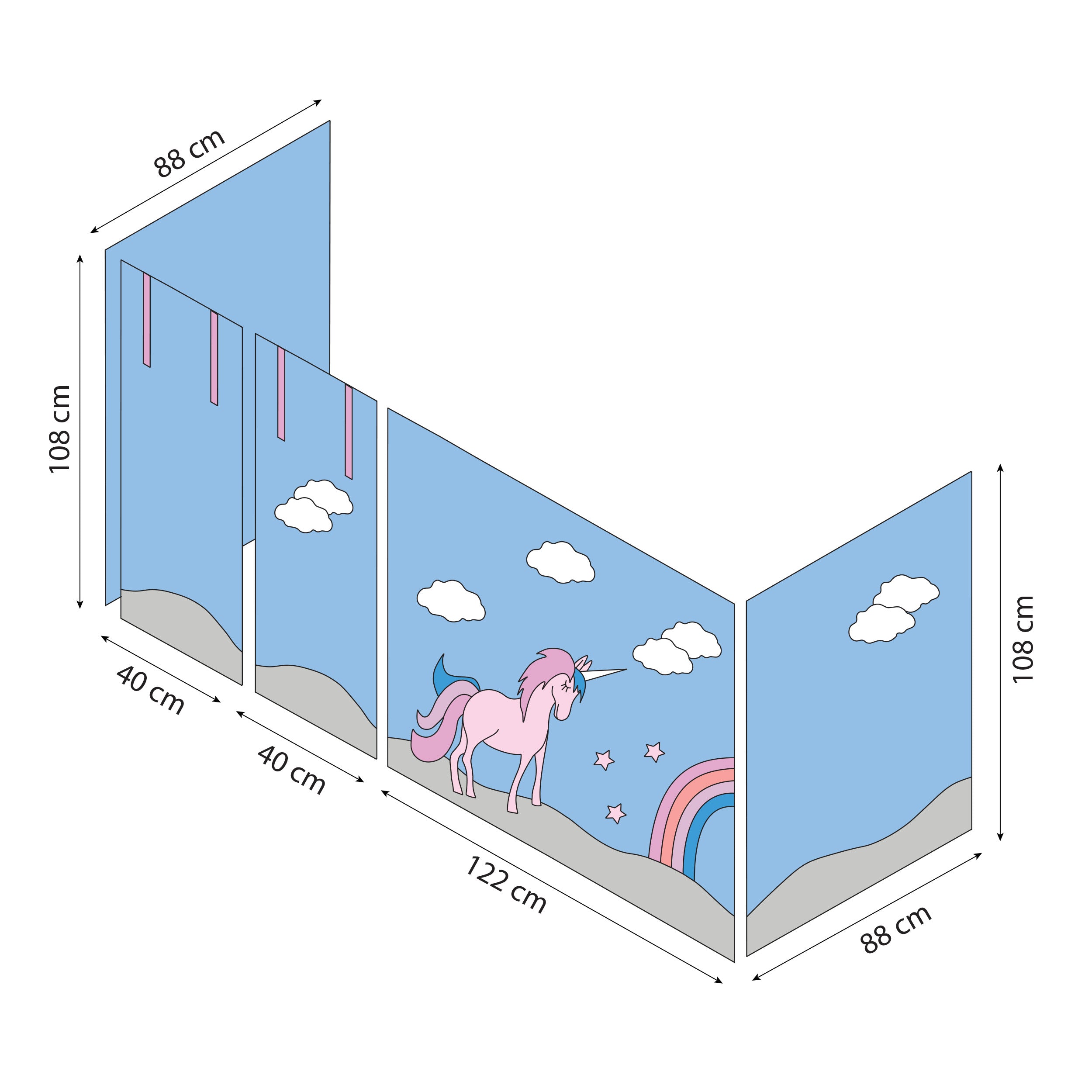 Hoppekids ECO Luxury High sleeper bed with Unicorn bed curtains 