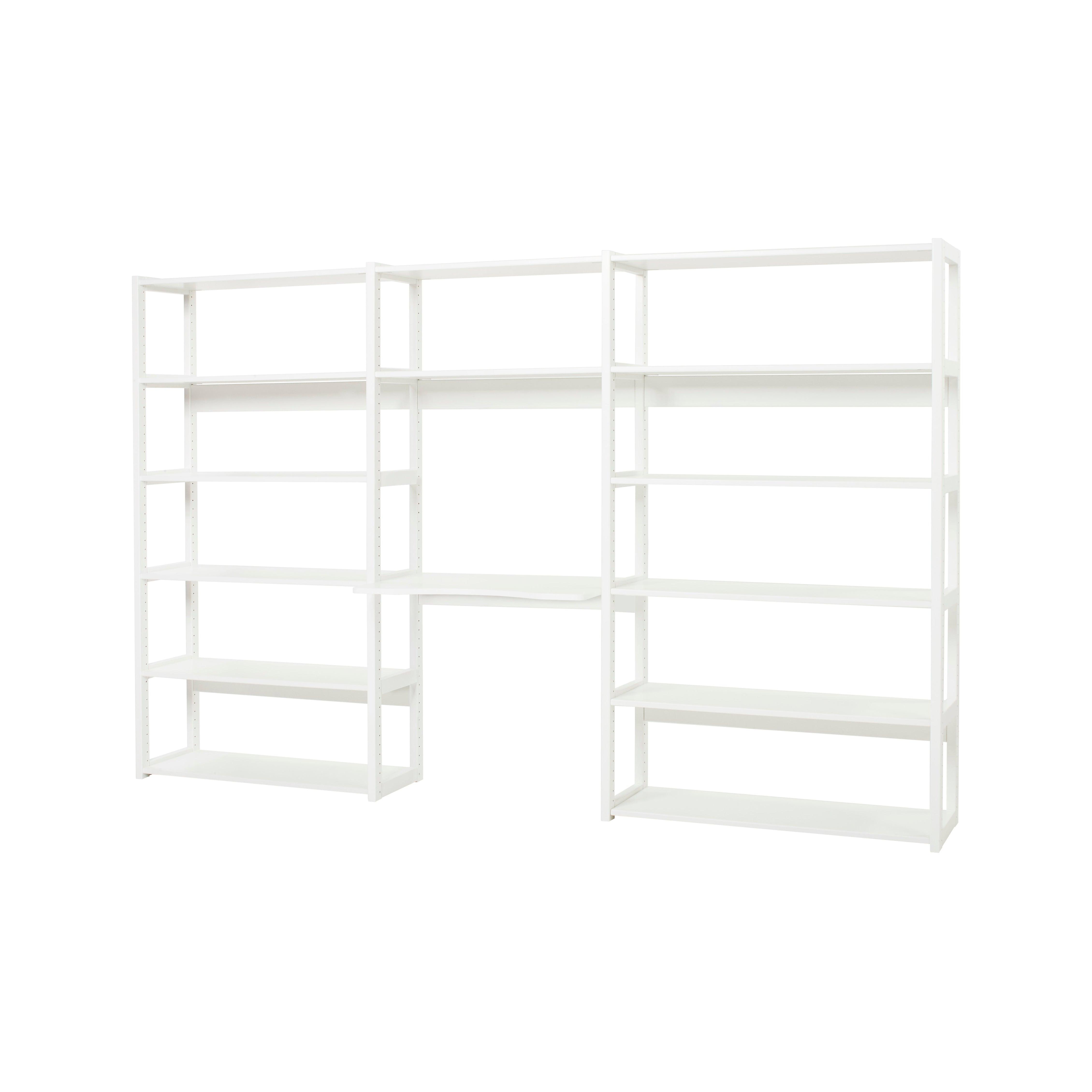 Hoppekids STOREY shelf with 3 sections, 14 shelves, and a writing desk in 80 cm, White